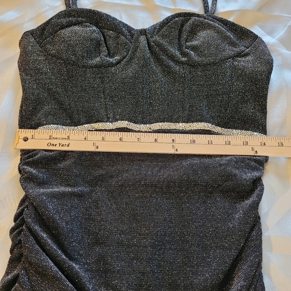 DB Studio Black Metallic Sweetheart Corset Midi Dress Sz 10 - Picture 7 of 15